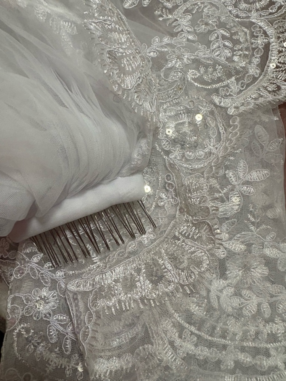 White Lace with Silver Accents Bridal Hair Comb